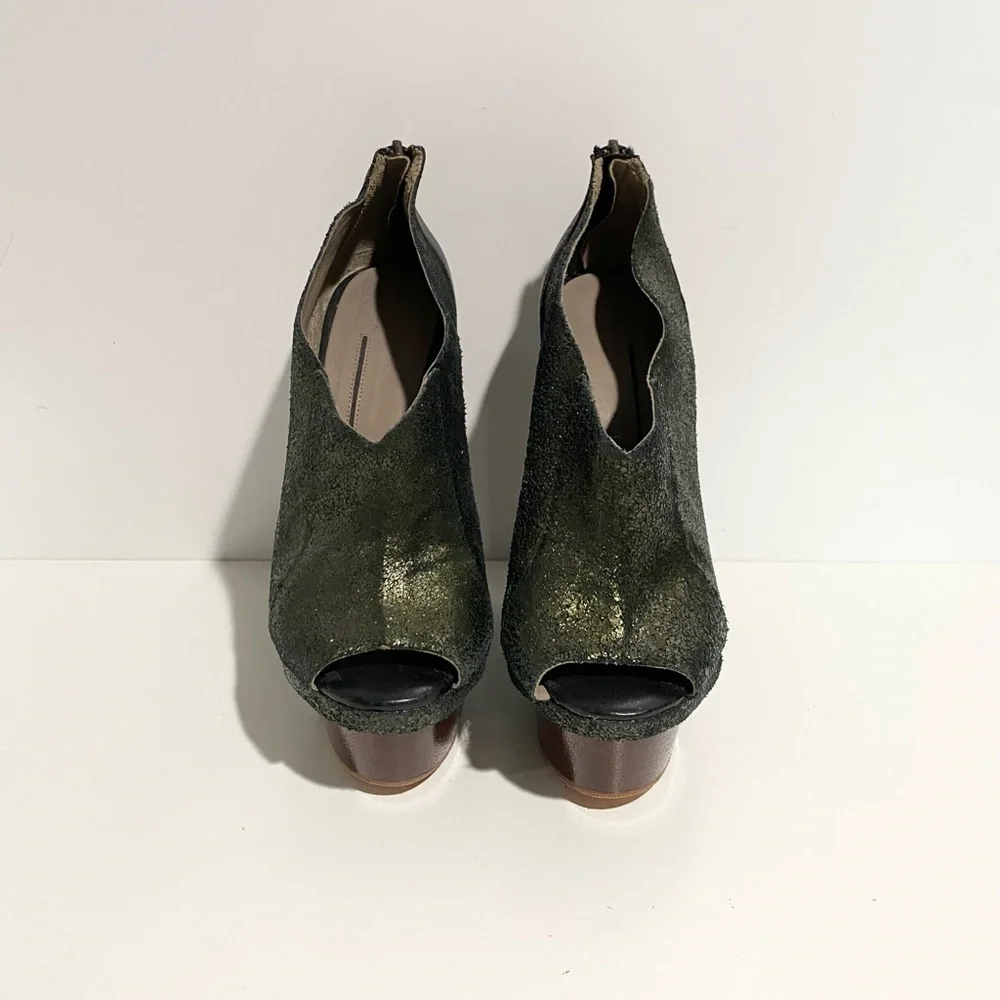 Finsk Leather Metallic Wooden Platform Heel 36 - Picture 6 of 11